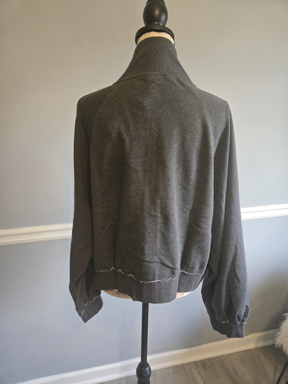 PINK Women's Charcoal Zip-Front Jacket with Contrast Stitching - Picture 4 of 8